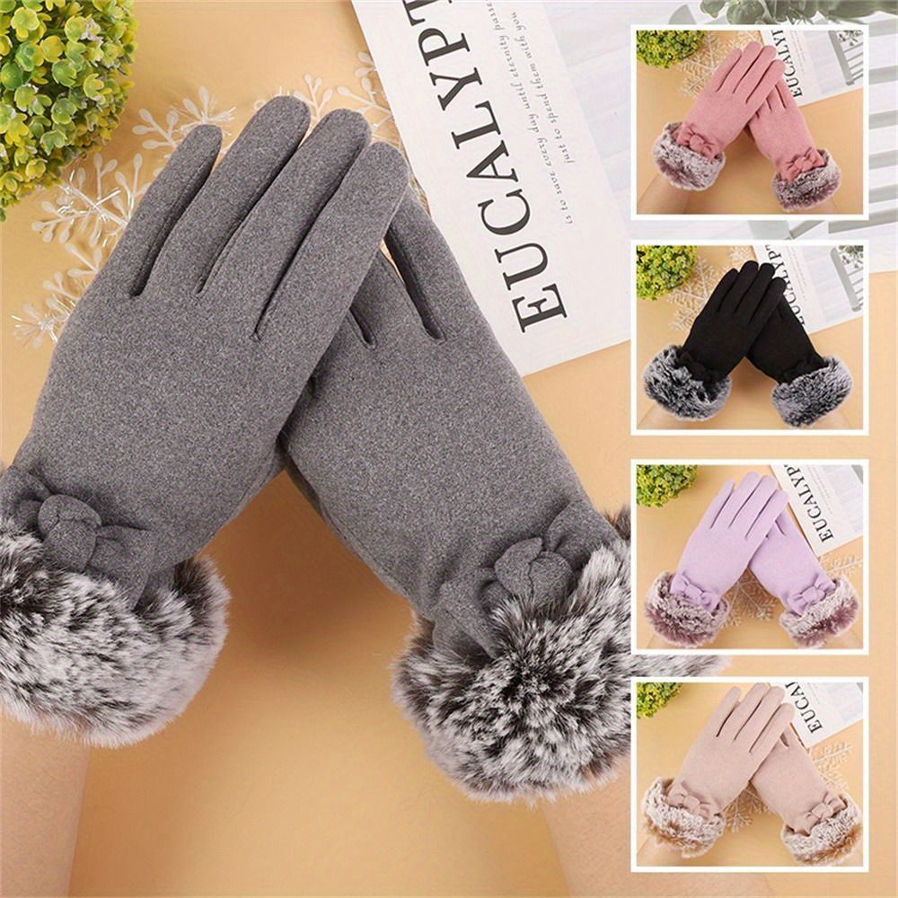1 Pair Women's Thickened Warm Gloves, Polyester Full Finger Touchscreen Windproof Cold Proof Mittens for Outdoor Use - Hand Washable, Non-Stretch, Woven Craftsmanship, Winter Gloves